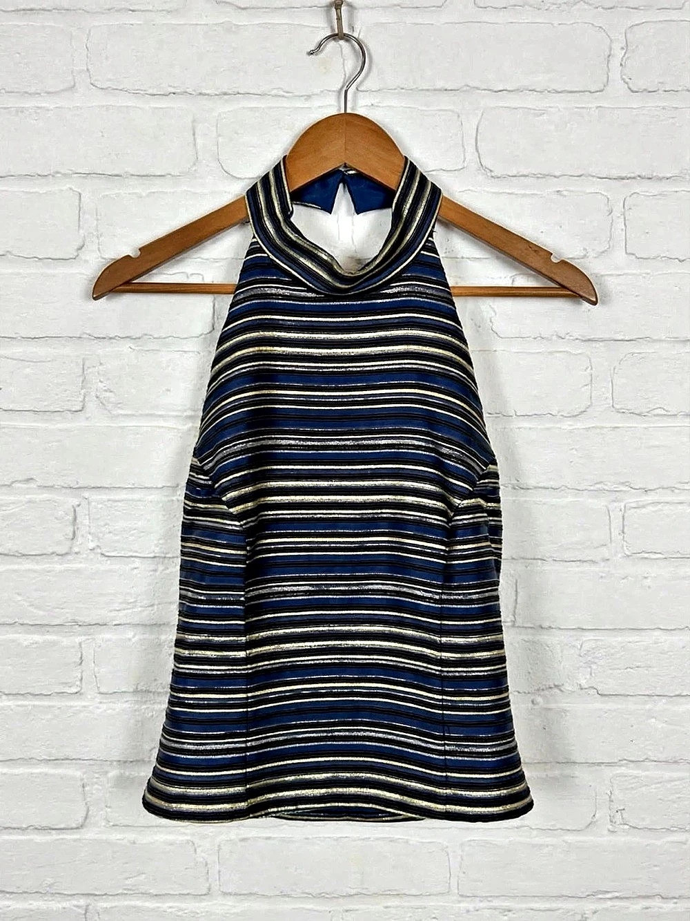 Cache Striped Halter Top Blue & Gold